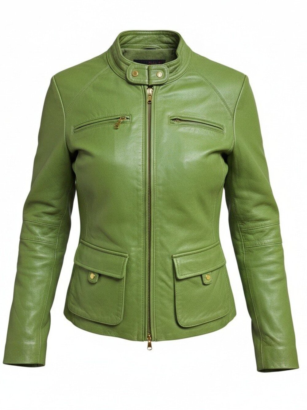 NASIGN x Sarah Sim Green Moto Lambskin Leather Jacket